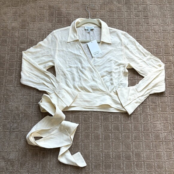 & Other Stories Collared Wrap Cropped Top Women's EU 36 White Belted NWT *Flaw* - Picture 2 of 9